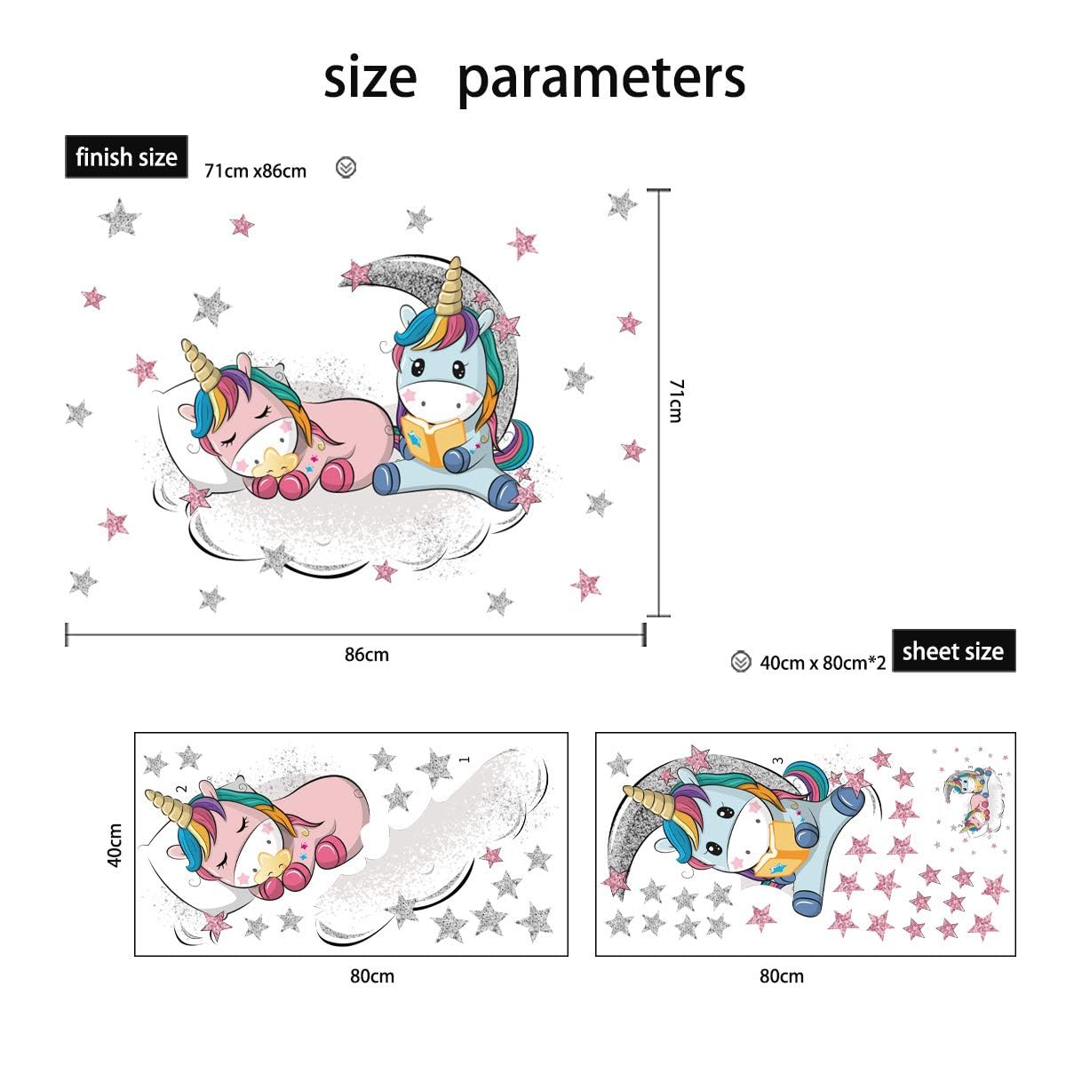 Kibi - Pegatinas de pared de unicornio, diseño de unicornio, diseño de unicornio, pegatinas de pared, dormitorio, niña
