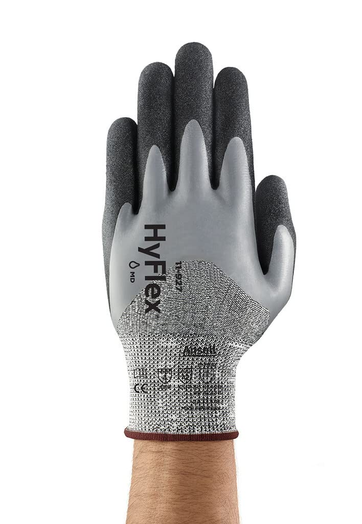 Ansell HyFlex 11-927 Öl abweisende Handschuhe, Mechanikschutz, Grau, Größe 11 (12 Paar pro Beutel)