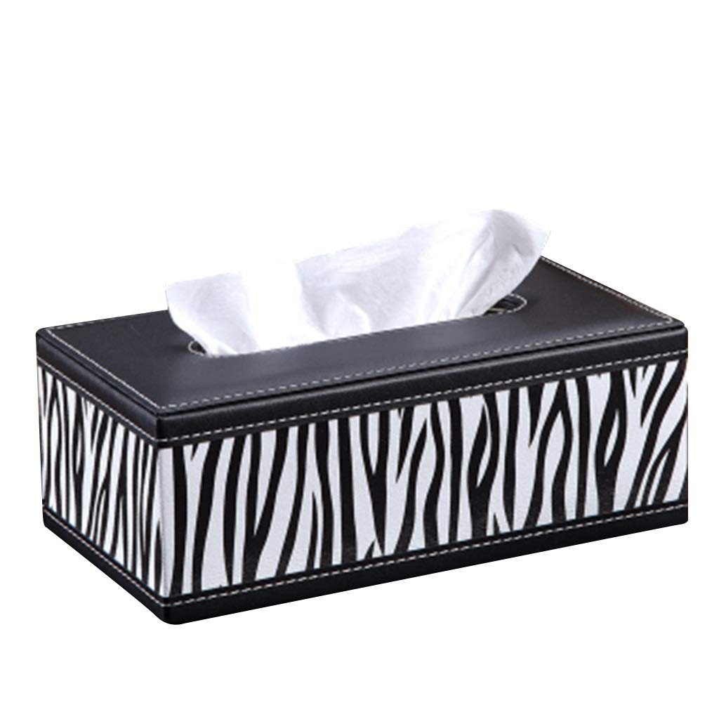 YXCKG Pu Leather European Paper Box, Zebra Texture Square Tray, Fashion Creative Tissue Box, for Home, Office Desk, Car Decoration (black And White Stripes) (Size : L)