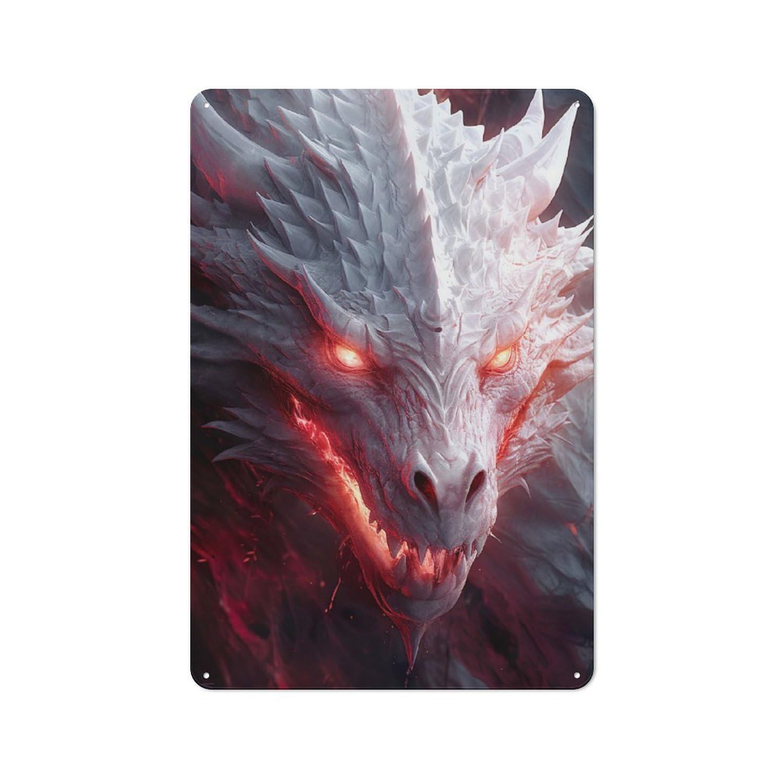 Junmoney Mystical White Dragon Vintage Tin Sign 30X20cm With For Man Cave Or Games Room, For Games Room Collectors