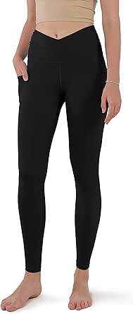 ODODOS Gathered Cross Waist Yoga Pants, Crossover Athletic Leggings