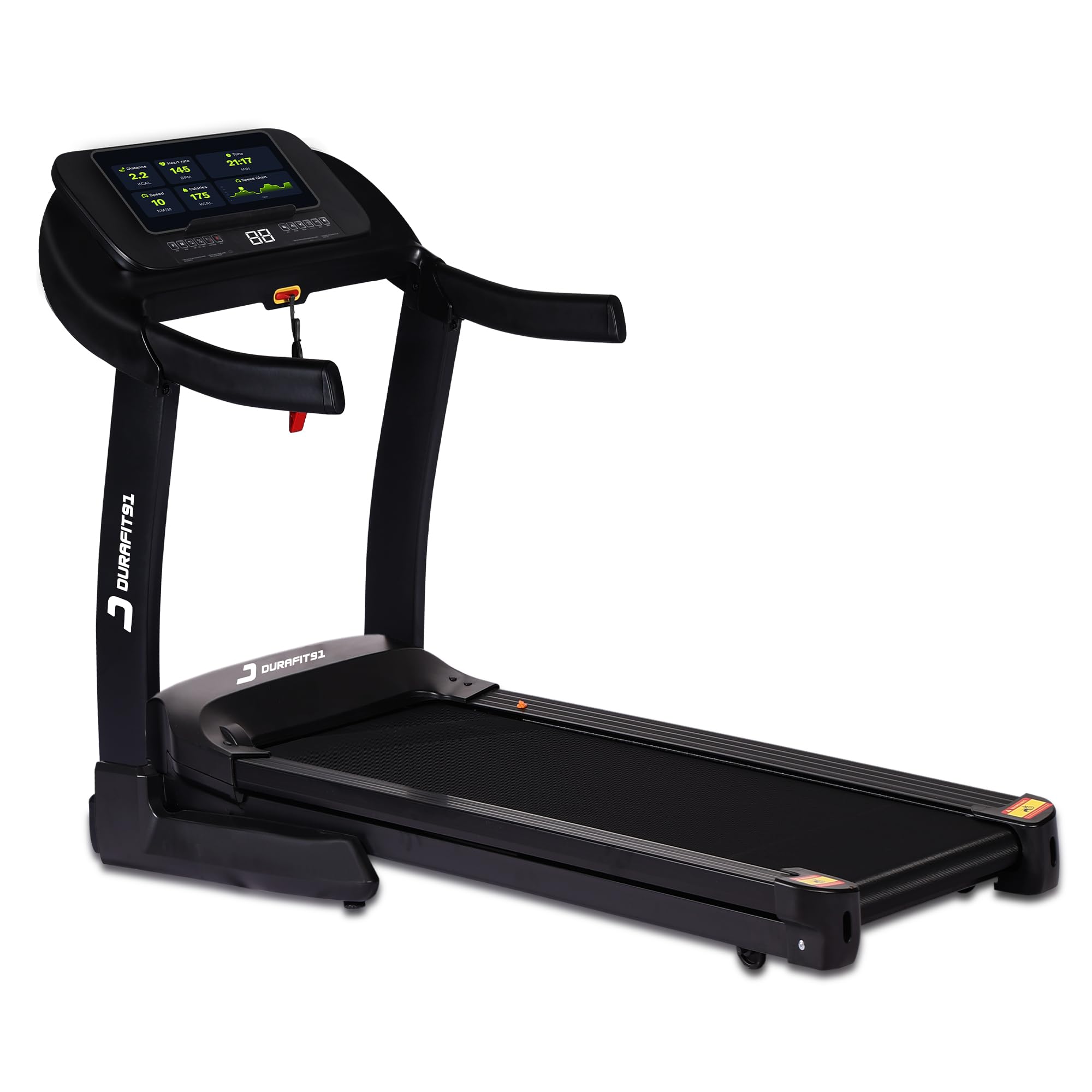91-Durafit Vigor Pro 6 HP Peak BLDC Motorized Hydraulic Foldable Treadmill | 25 Level Auto Incline |18 Km/Hr Max Speed | Max User Weight 150 Kg |Free (DIY) Installation Assistance