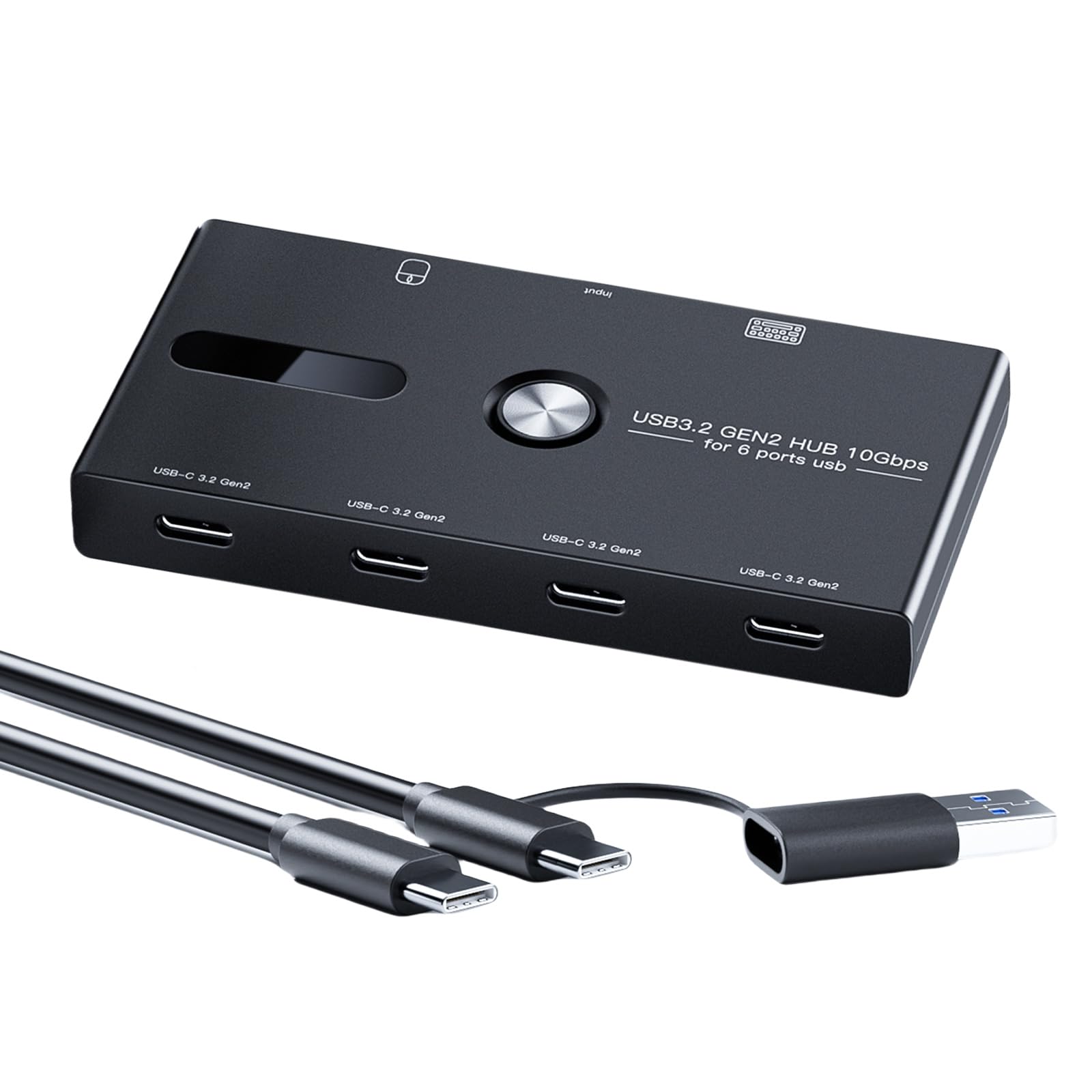 Adaptateur USB de type C 6 ports pour transfert de données et connexion de périphériques de clavier, répartiteur USB à plusieurs ports