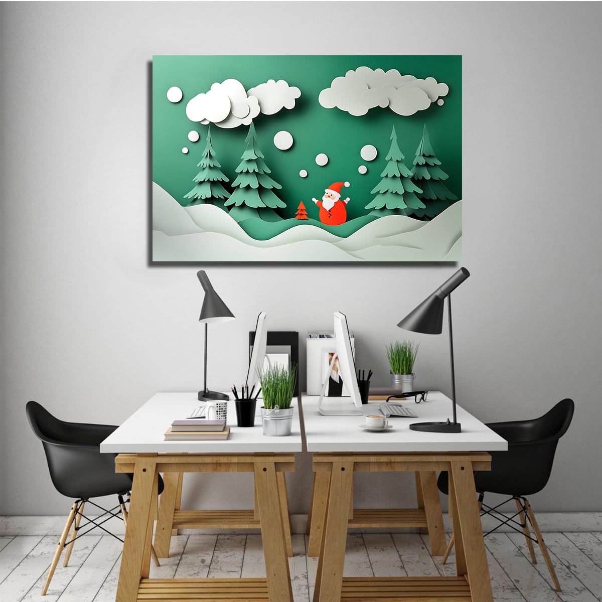 Babbo Natale Tela Pupazzo di Neve Felice Anno Nuovo Decor 50x75cm