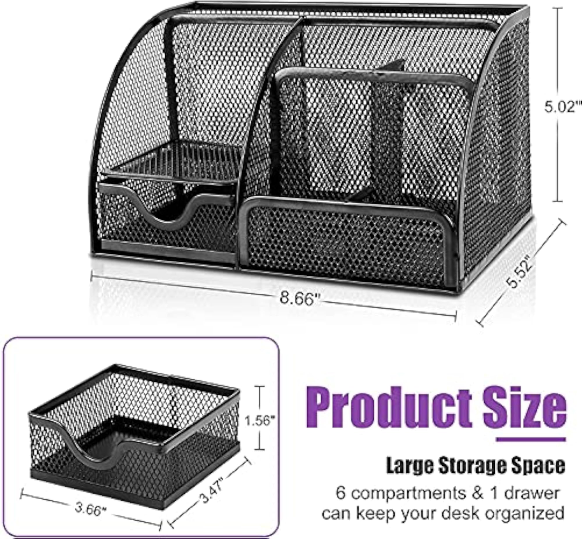 Metal Mesh Desk Organizer Pen Stand with 6 Compartments
