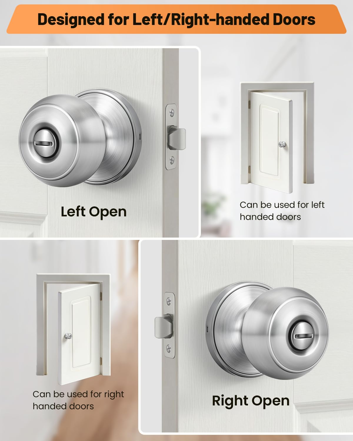 Brushed Nickel Privacy Door Knobs - Keyless Lock -5 Brushed Nickel Privacy Door Knobs - Keyless Lock -5