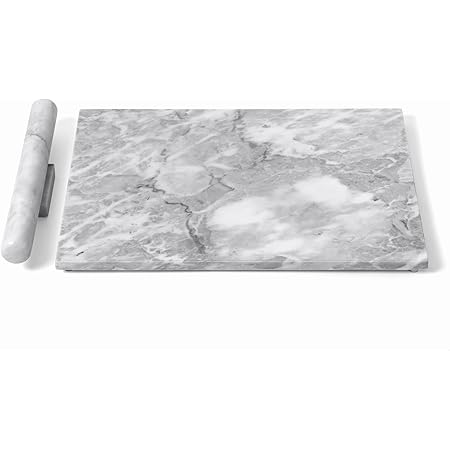 La Patisserie Marble Cutting Board 16x20 inches with Marble Stone Rolling Pin - Marble Pastry Board for Dough, Chopping, Leather Working - Cold Marble Slab for Countertops, Kitchen and Serving Cheese