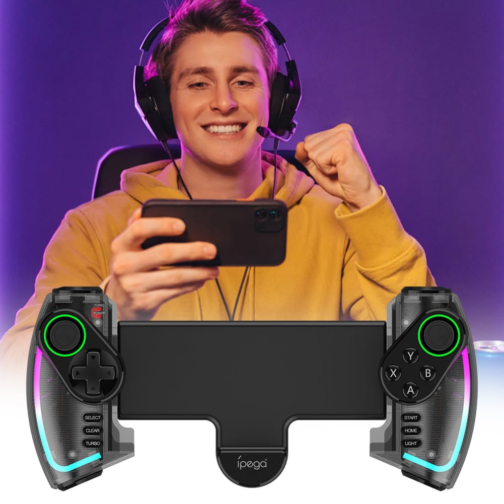 JUCHRZEY Controlador extensible con luz RGB Vibración lineal Controlador móvil BT inalámbrico Gamepad Controlador de juegos móvil para Switch para Android/iOS Tablet Teléfono inteligente PC