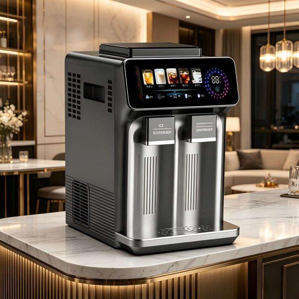 Macchina per il ghiaccio Nugget da banco, 3 in 1 con dispenser per frullati e acqua, 12 cubetti di ghiaccio in 6-10 minuti, produce 15 kg in 24 ore, modalità di riempimento automatico dell'acqua Black