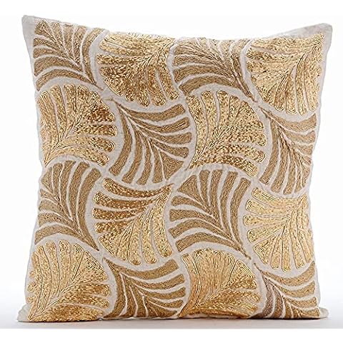 The HomeCentric Oro Cojines, 65x65 cm Almohadas, zardozi Bordado Yute Bordado Tema Floral Fundas Cojines Cover