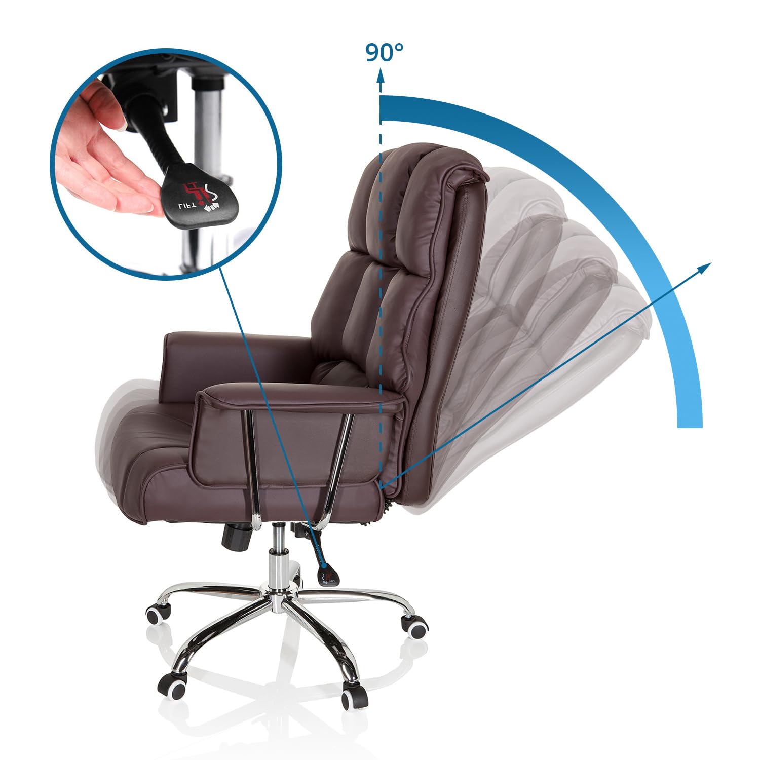 hjh OFFICE 706815 XXL Chefsessel Commander Kunstleder Braun Bürosessel dick gepolstert, Wippfunktion, hohe Rückenlehne