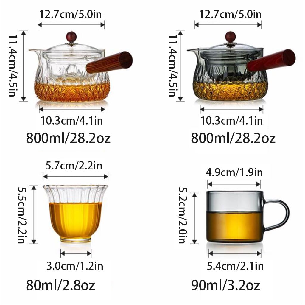 Glas-Teekanne für Zuhause mit rotierendem Einsatz, Teebereiter, großes Fassungsvermögen, Seitengriff, Teekessel, Teeset, 800 ml