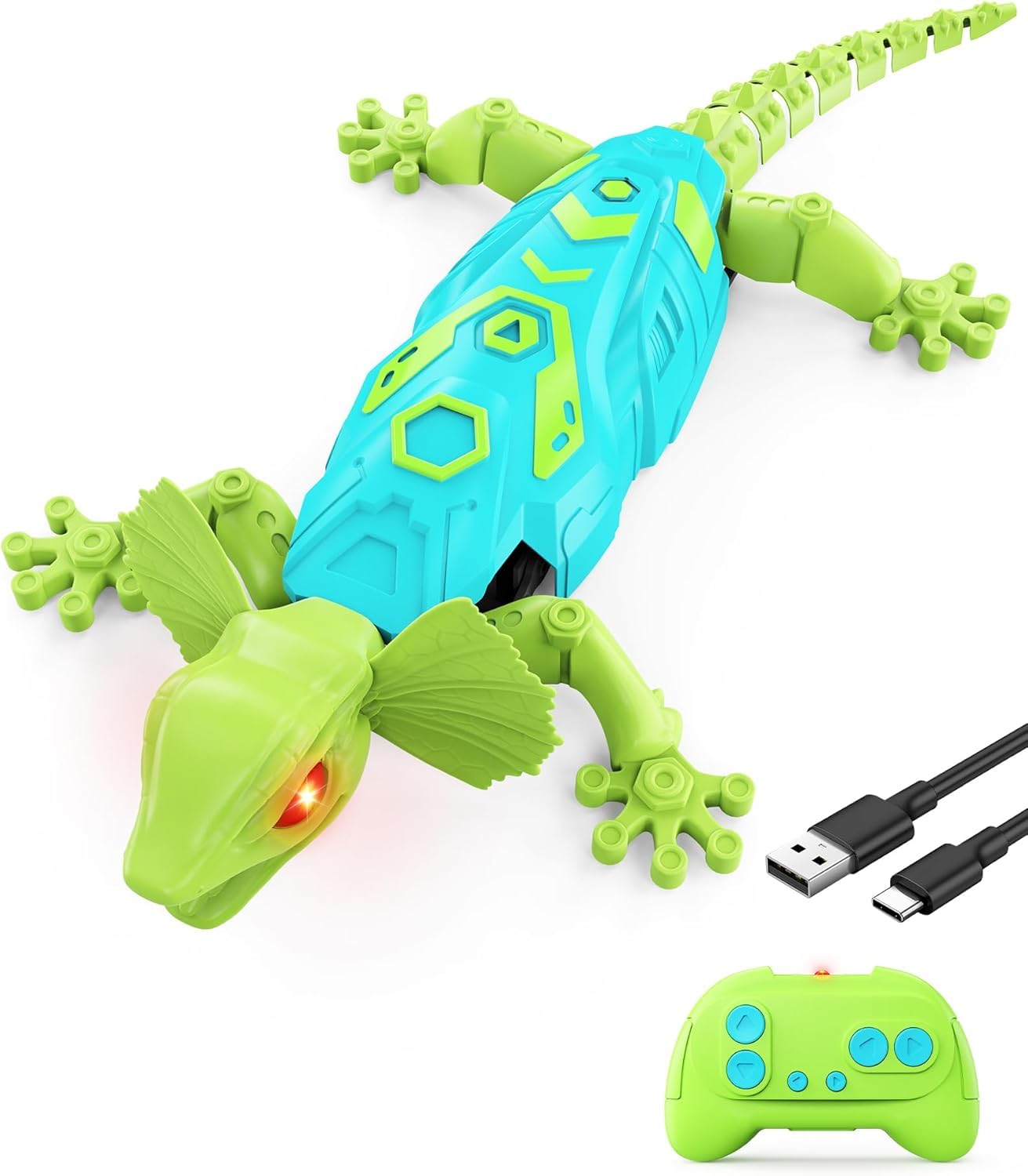 Kizmyee RC Wall Crawler Gecko - Rechargeable Climbing Lizard Robot Kids Toy with LED Glowing Eyes, Remote Control Wall Climbing Gecko Birthday Easter Gift for 3+ Year Old Boys Girls