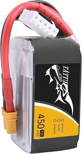 Tattu Batería LiPo de 14.8V 450mAh 75C 4S con enchufe XT30 para multirotor FPV 150 tamaño