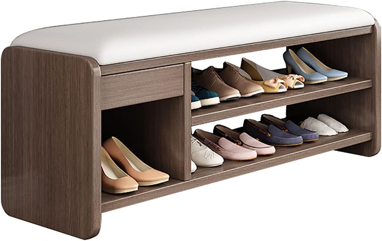 Tabouret à langer avec étagère à chaussures et meuble de rangement 80cm
