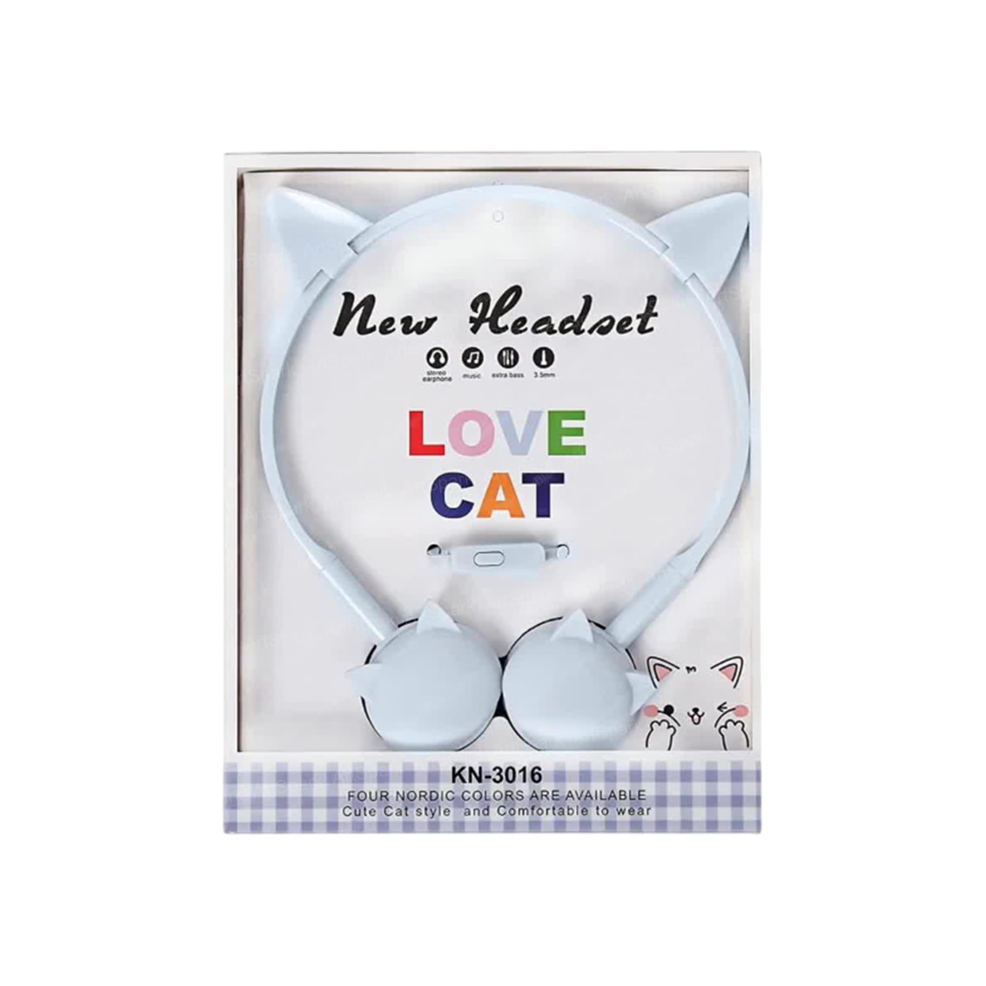 ArtSpark Cute Cat Wired Earphones for Kids – Stereo Gaming Headphones with Mic for Girls & Boys (Light Blue)-image-49