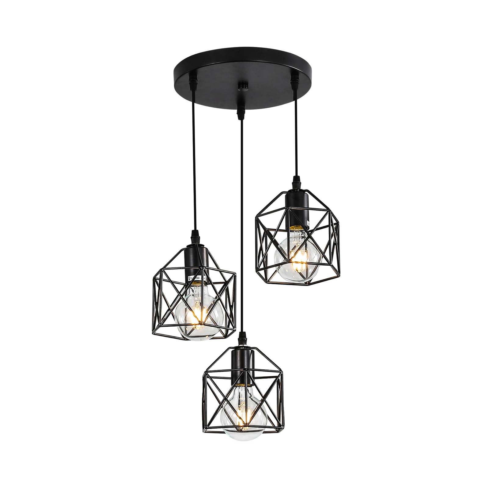 DELIPOP Lámpara Colgante Vintage, Lámparas de Techo Diseño de Jaula de Hierro Negro, 3 Luces Iluminación de Techo E27 Luz Colgante para Dormitorio, Comedor, Salon, Comedor