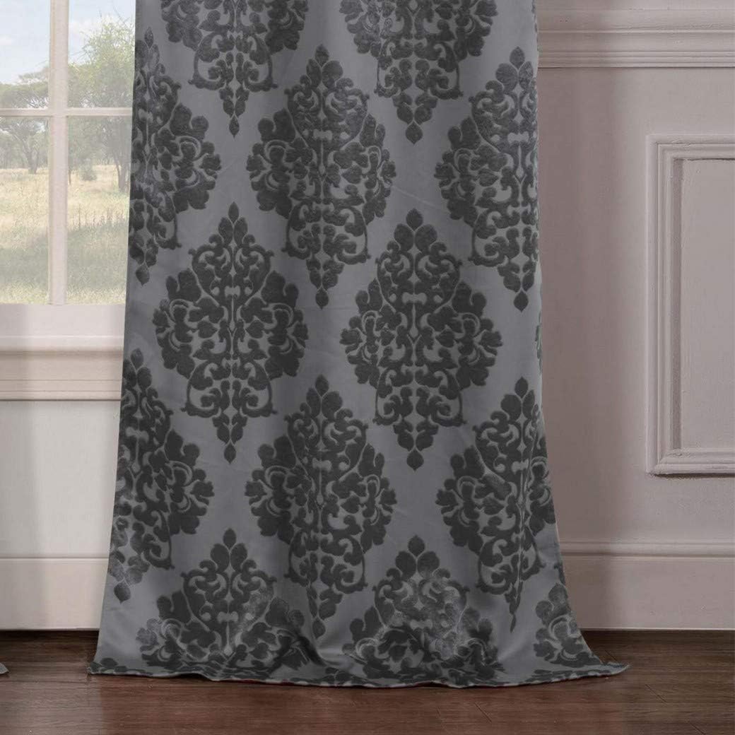 Blackout365 - Catalina Medallion Linen Textured Blackout Room Darkening Grommet Top Window Curtains Pair Panel Drapes for Bedroom, Living Room - Set of 2 Panels - 38 X 84 Inch - Grey