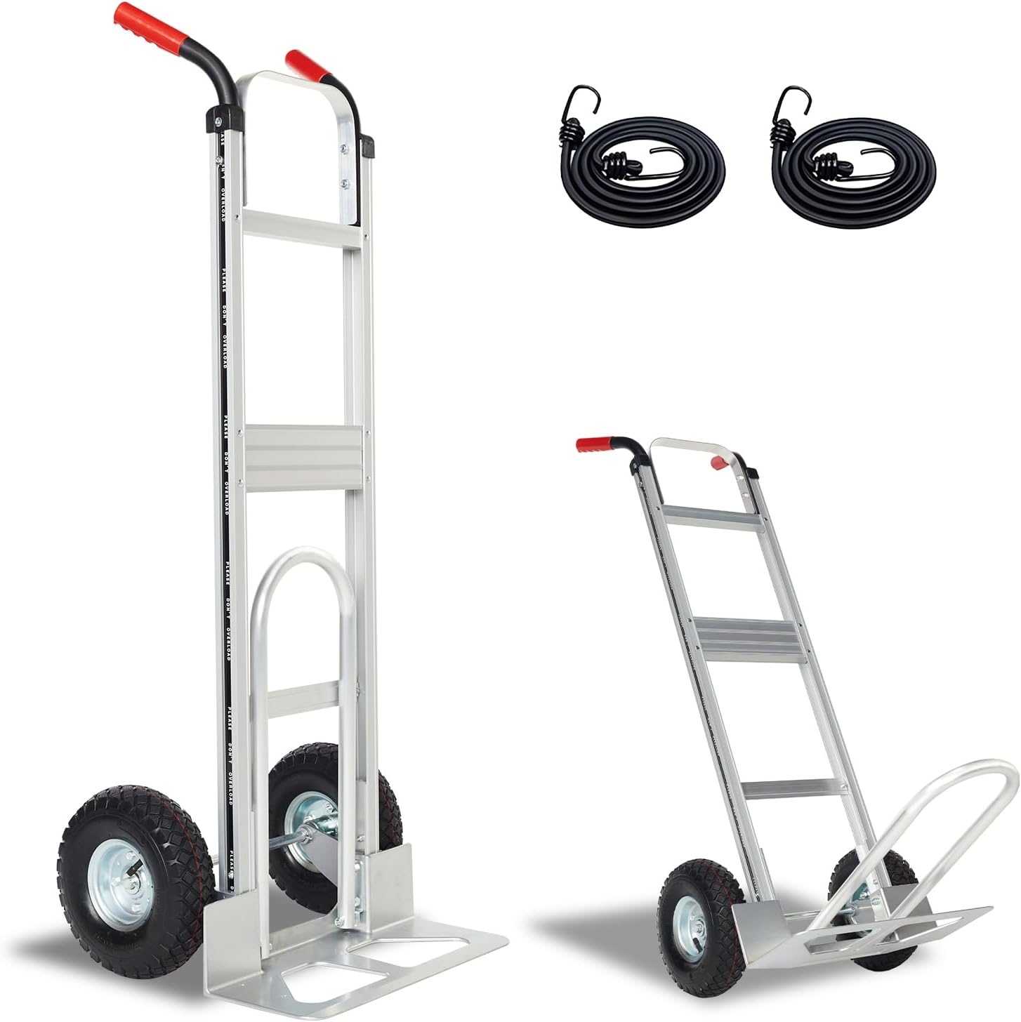 Aluminum Hand Truck Dolly Cart with 10" Pneumatic Tire,Hand Trucks Heavy Duty 600 LBS Capacity,Platform Hand Cart for Transport & Moving in Warehouse, Home, Supermarket A-red