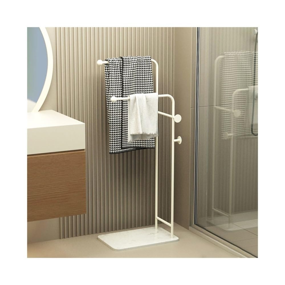 towel rail Towel Rack Bathroom Floor-standing Nordic Iron Toilet Clothes(Cream White)