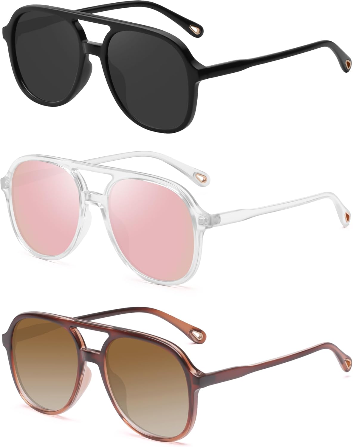 YDAOWKN Retro Square Aviator Sunglasses for Womens Mens Vintage 70s Double Bridge Sun Glasses - Image 2