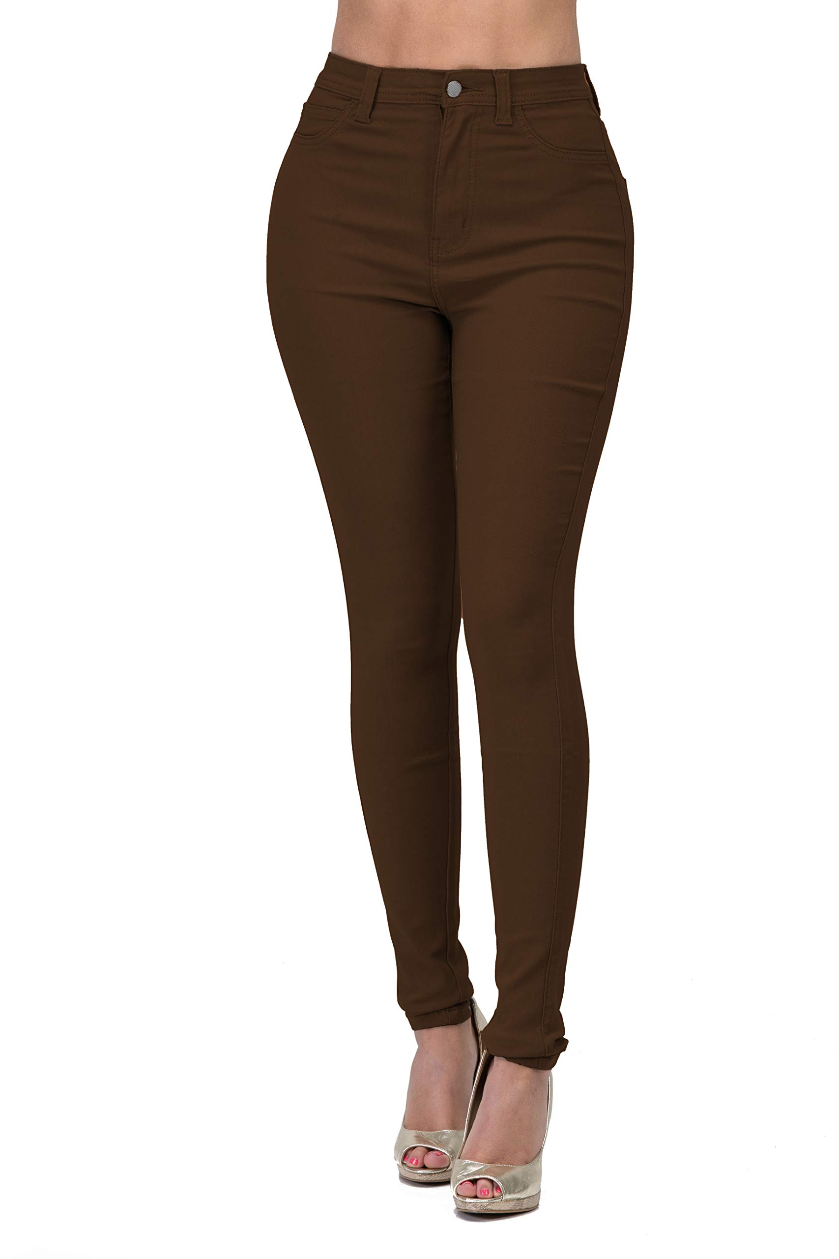 High Waisted-Rise Colored Stretch Skinny Destroyed Ripped Distressed Jeans for Women Olive Mustard RED - Medium - Brown