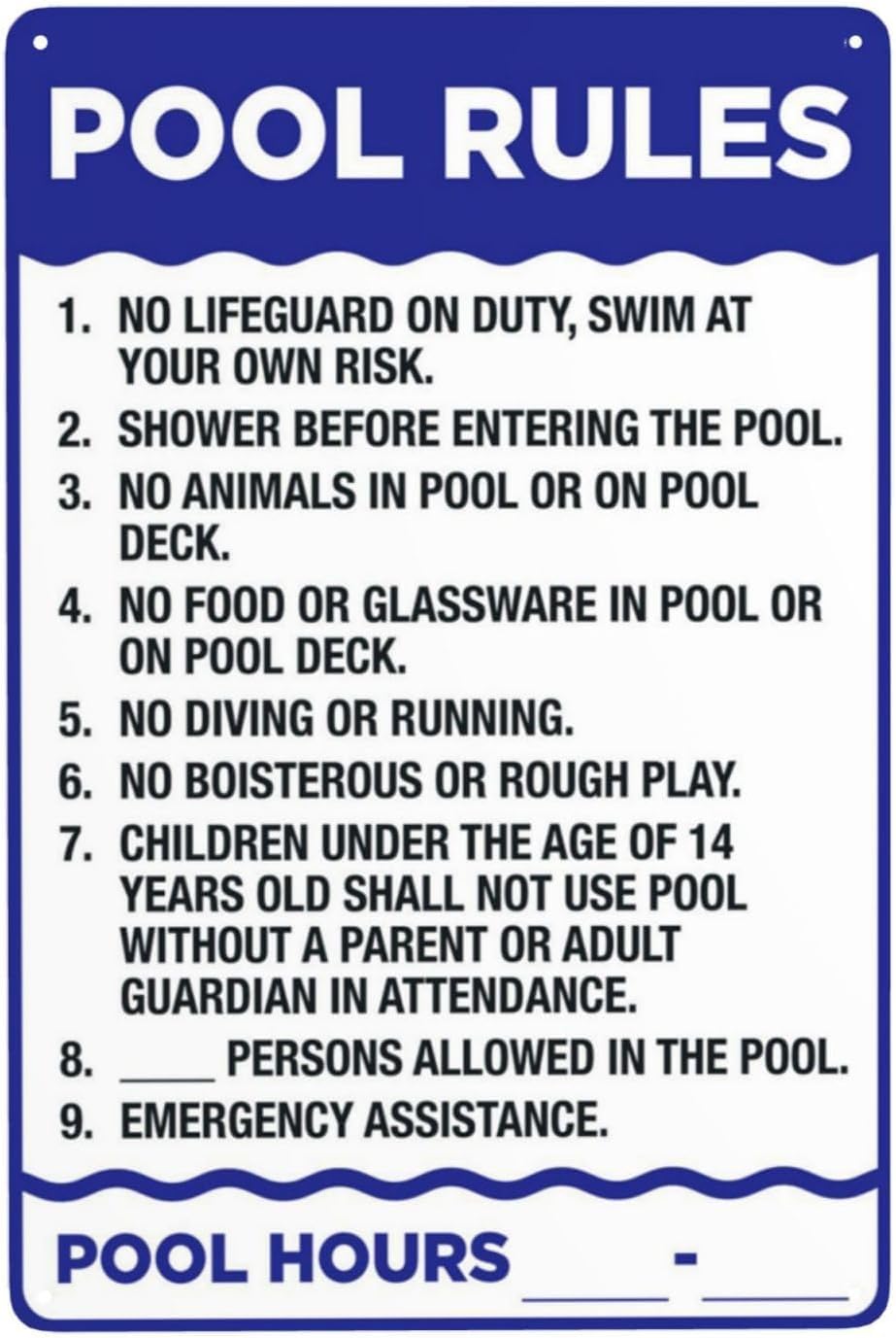 Pool Rules Rust-Free Aluminum Warning Sign - Weather Resistant, Waterproof, Easy to Mount for Pool Area, Hotel Spa, Resort, Indoor/Outdoor 16x12 inch​