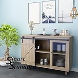 SMARTSTANDARD 5FT Mini Sliding Barn Door Cabinet Hardware Kit for Cabinet TV Stand Closet, Black, One-Piece Track Rail, Easy to Install, Fit 30