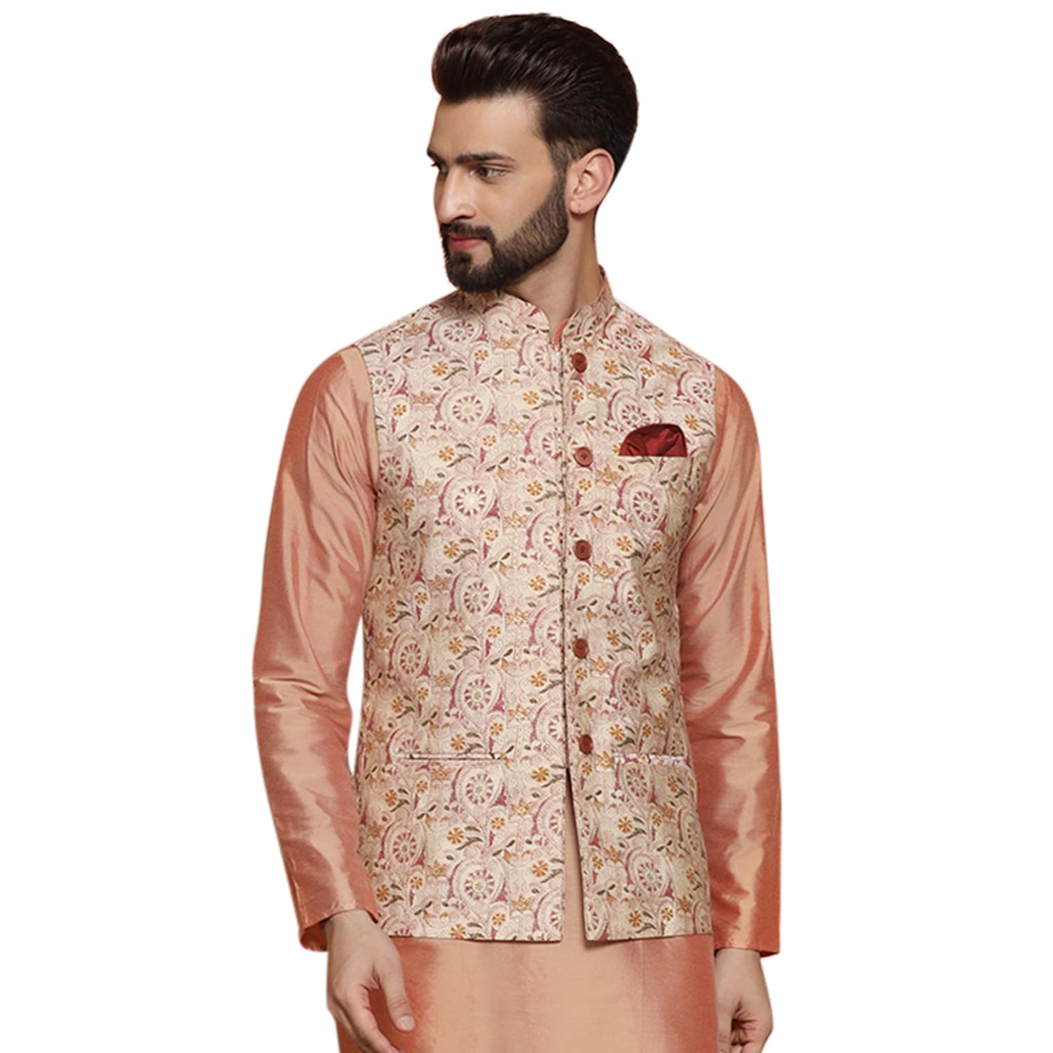 kisah Men's Ethnic Wear Regular Fit Printed Cotton Blend OffWhite Nehru Jacket-picture-14