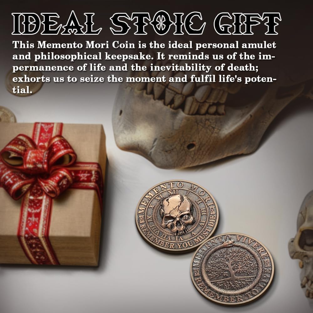 10pcs Memento Mori Coin Skull Challenge Coins EDC Stoic Reminder Token Inspirational Stoicism Gifts for Daily Practice