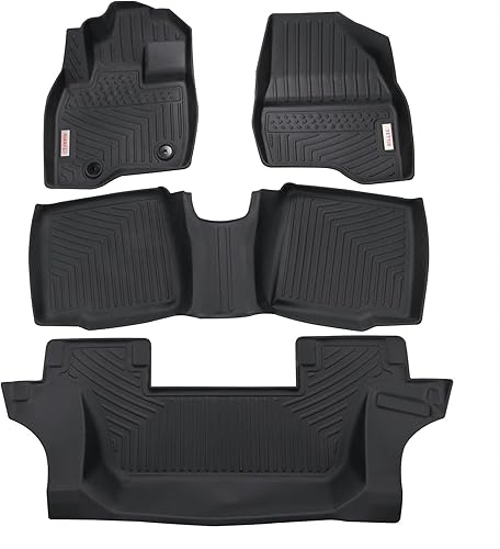 RILLEC Juego de alfombrillas de piso de 3 filas, color negro, ajuste personalizado para 7 asientos Ford Explorer 2015-2019, protector de todo tipo