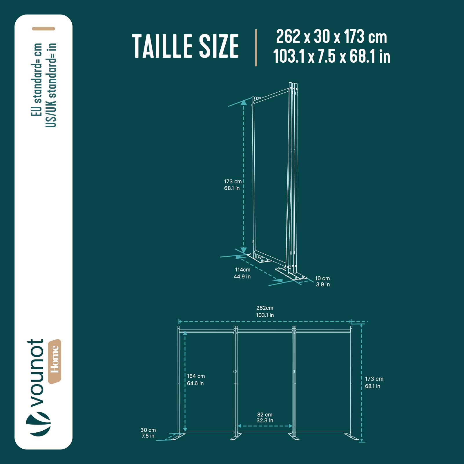 vounot® Paravent Séparateur de Pièce 3 Panneaux Cloison de Séparation Autoportant Pliable Brise Vue pour Plus d’Intimité Salon Chambre Bureau 262 x 30 x 173 cm Anthracite