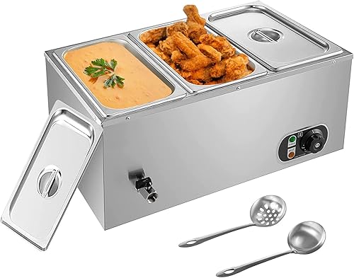 Calentador de alimentos de mesa de vapor, 3 sartenes, calentadores eléctricos de encimera comercial de 1200 W para alimentos, buffet de Bain Marie