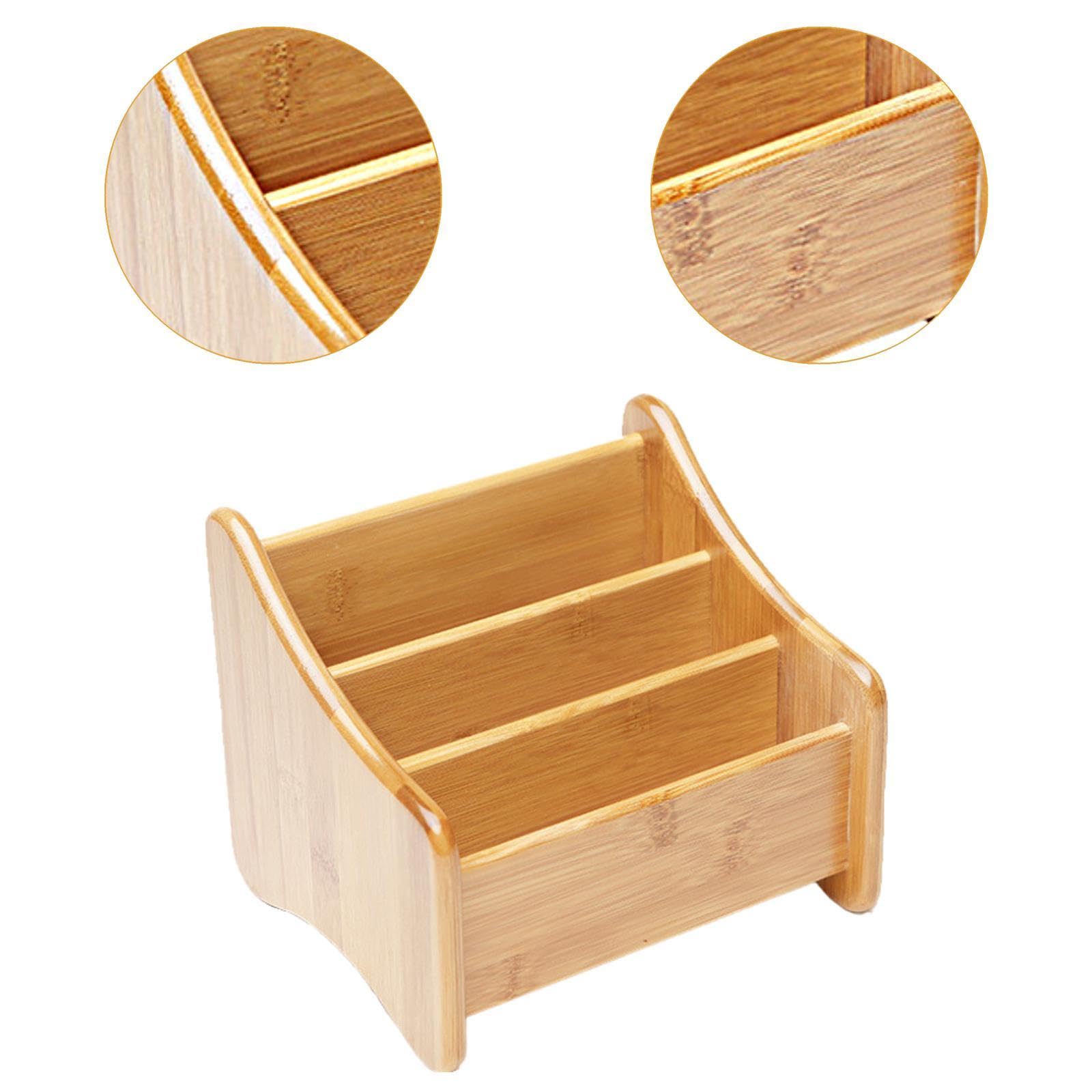 Cesta Organizadora para Mando a Distancia de TV, Decorativa, Portátil, de Bambú, para Salón O Dormitorio, 3 Compartimentos, Individual