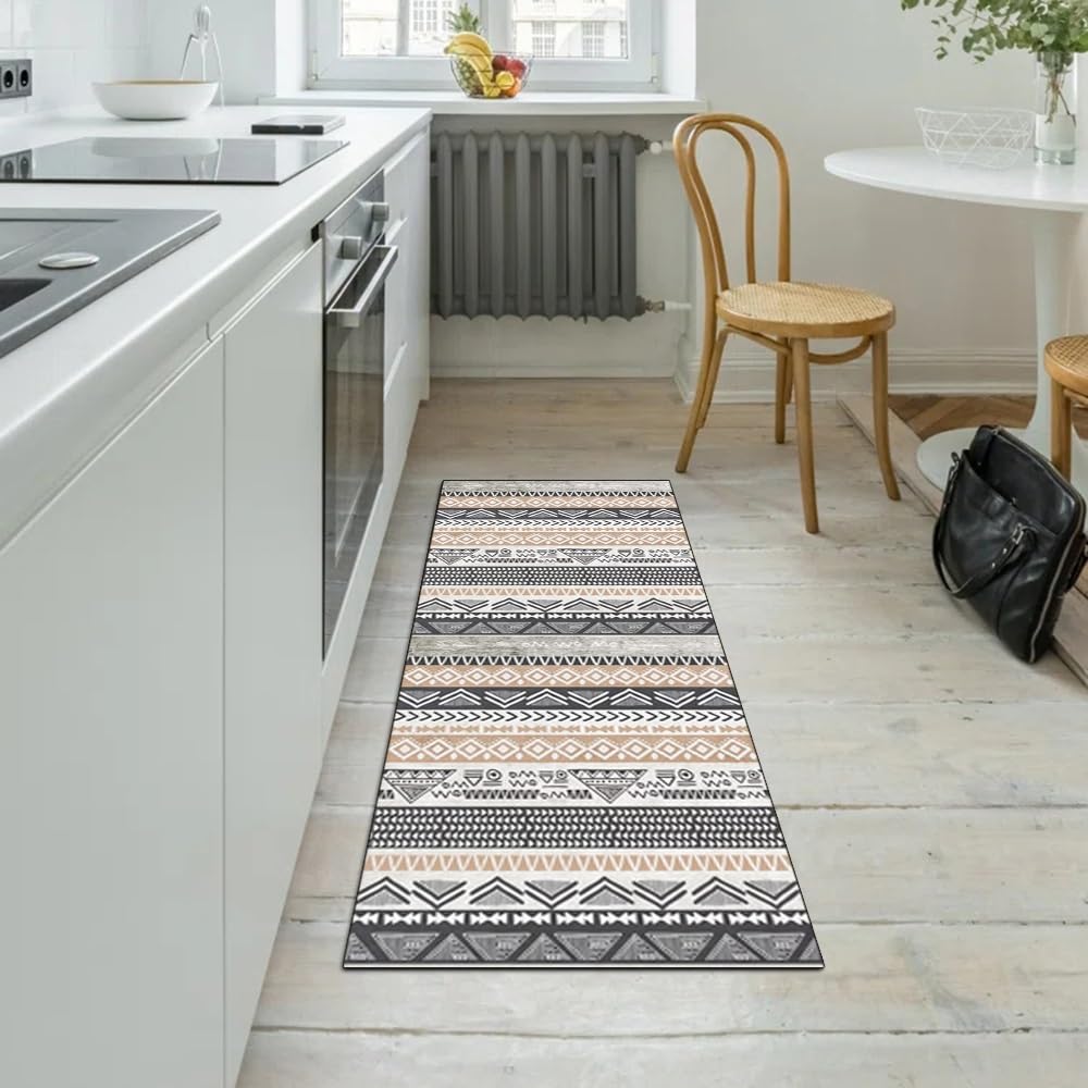 Tappeto runner per corridoio, cucina, antiscivolo, 80 x 160 cm, stile boho, grigio, decorazione per la casa, lavabile, lungo, per corridoio, camera da letto, corridoio