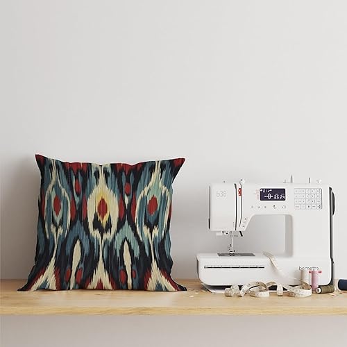 Miniatura 3 de Zyadsinoudor Asian Style Throw Pillow Case Blue Red Cream Ikat Pillow Case Japanese 24x24in Decorative Pillow Home Cotton Linen Elegant Throw Pillow
