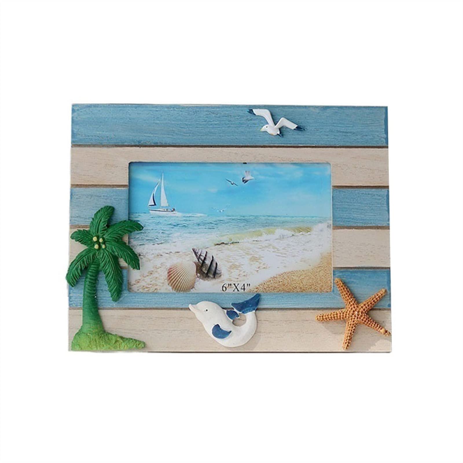 Photo Frame Ocean Style 6-inch Photo Frame Creative Desktop Decoration Wooden Display(C)