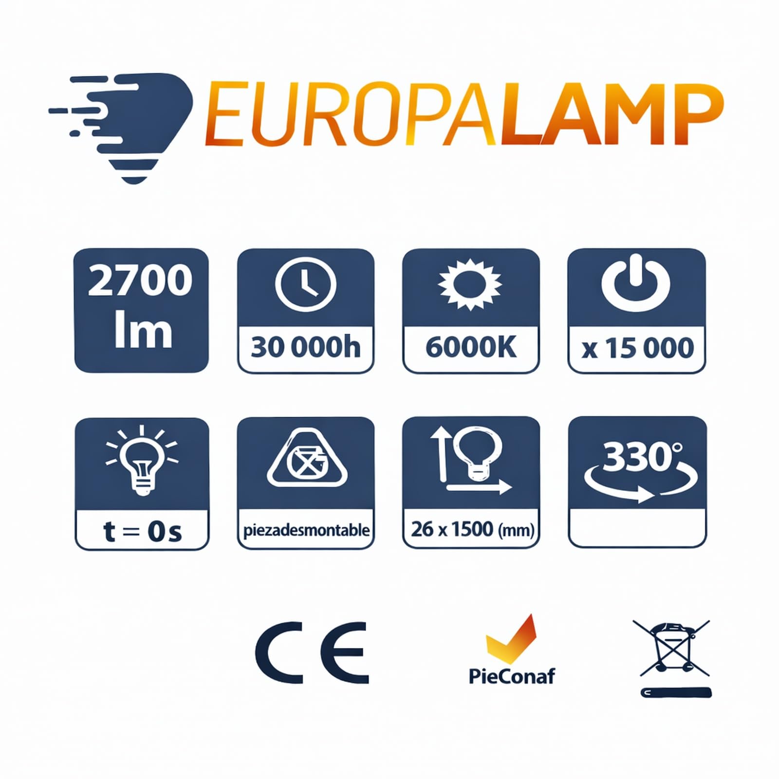Europalamp - Tubo de neón LED 25 W, 150 cm, T8 blanco, gama Pro (6000 K, blanco frío, 25)