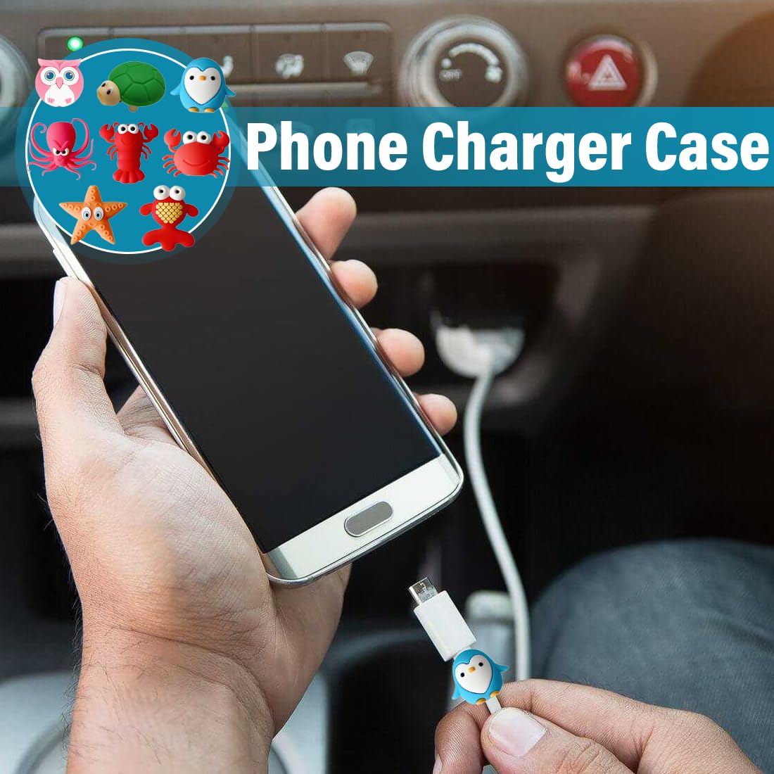 Set di 8 Protezione Cavo USB, Adorabili Animali Marini in Plastica, Accessori Telefono