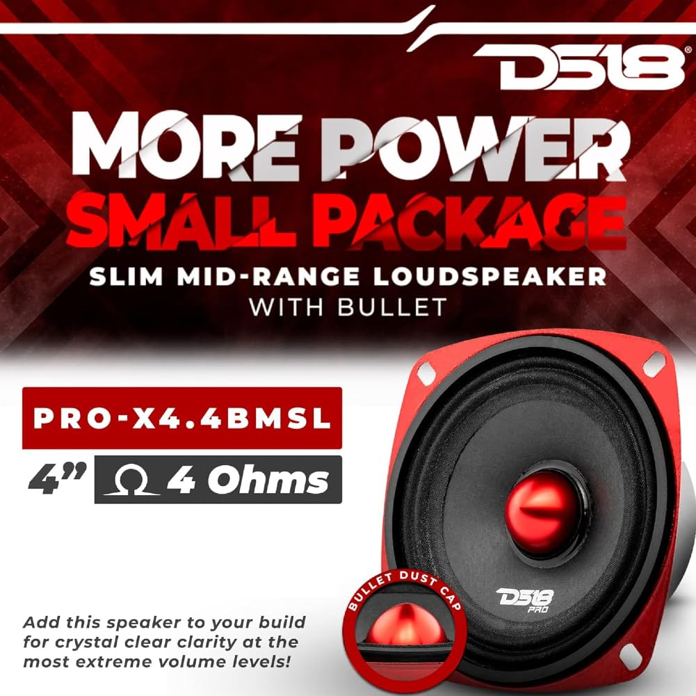 ZESTAW DO DS 18 PRO-X4.4BMSL 1 głośnik średniotonowy 10 cm, 100 mm, 4" średnicy, 100 W RMS i 200 W max, impedancja 4 omy, czułość 89 db spl, 1 szt. + element mocujący