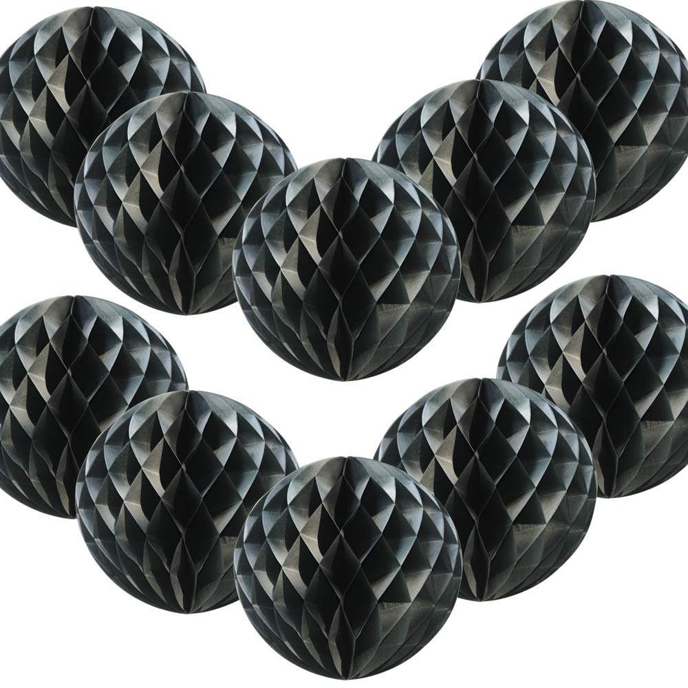 Time to Sparkle 10 Pack Tissue Paper Honeycomb Balls Table Centrepiece Lantern Garland Wedding Decoration Ball-Black, 8"(20cm)