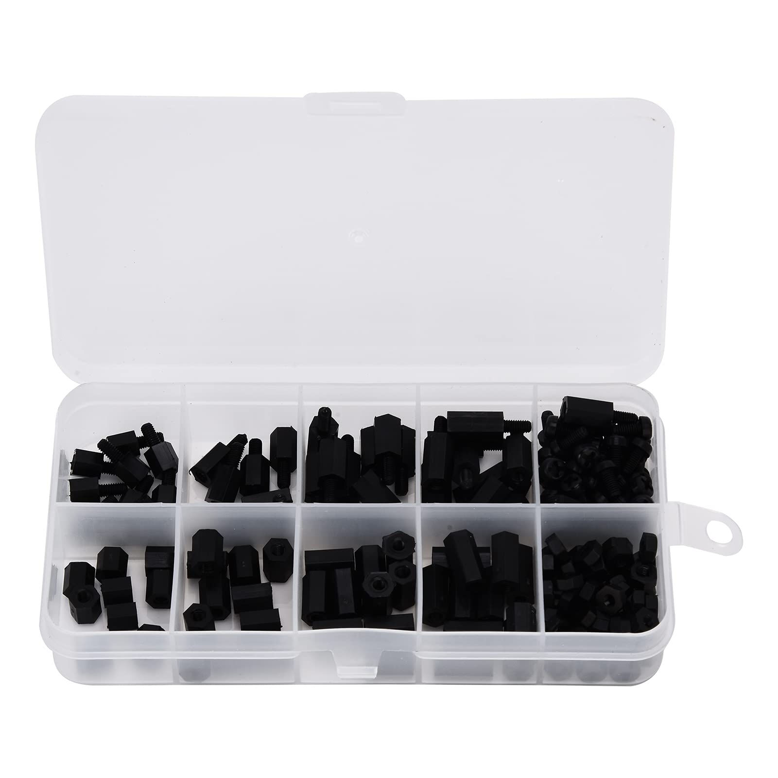 Assortimento di 180 distanziatori esagonali in nylon, M3, dadi Assortimento di 180 distanziatori esagonali in nylon, M3, dadi