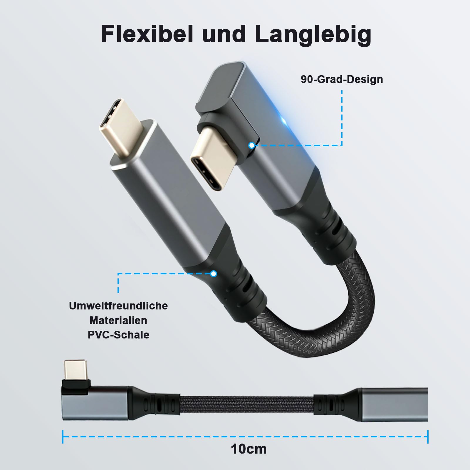USB-C Kabel 1m Mit 90° Winkel - 240W Schnellladekabel, Nylonmantel, Kompatibel Mit Smartphones, Laptops
