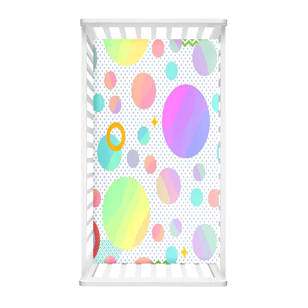 Odot Cot Bed Fitted Sheets Travel Cot Sheets, Colorful Polka Dots Print Microfiber Mattress Protector Cozy Breathable Toddler Baby Kids Bedding for Cradle, Cribs, Bassinet (Yellow,60x120cm)