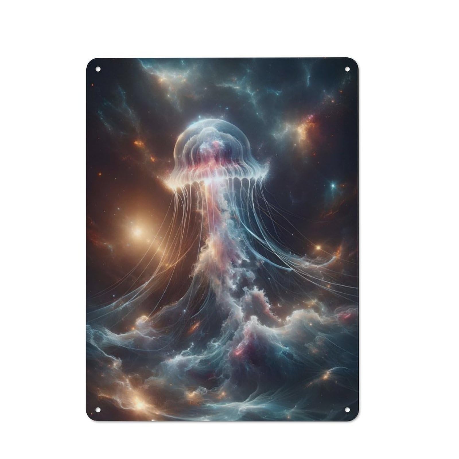 Junmoney Cosmic Jellyfish Tin Wall Plaque 40X30cm With For Dining Room Or Kitchen, For Vintage Wall Decor Fans, For Themed Room Decoration