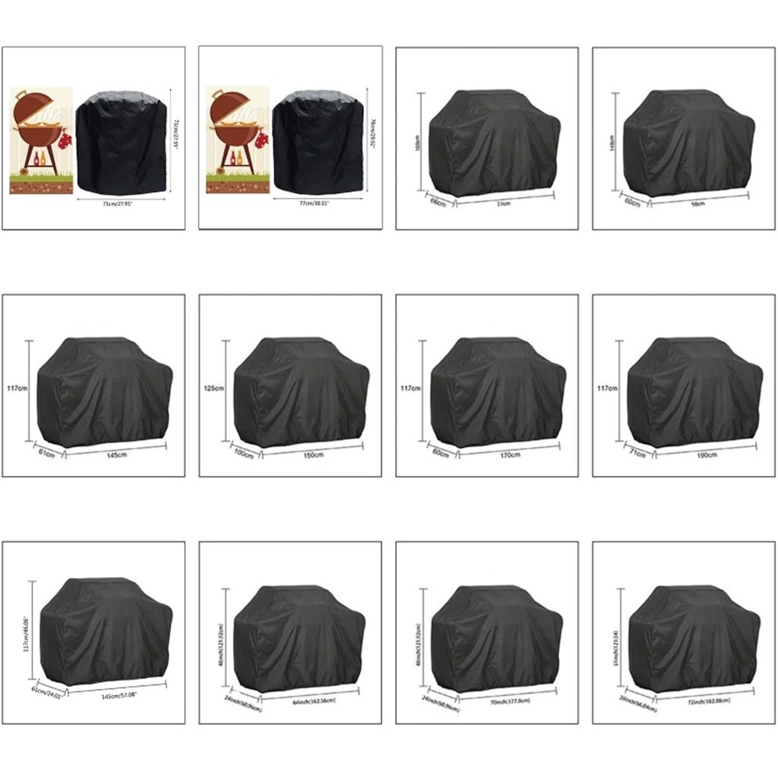 Wytrzymały pokrowiec na grill, Pokrowce na grilla 190T 210D czarne różne rozmiary(170x60x117cm)