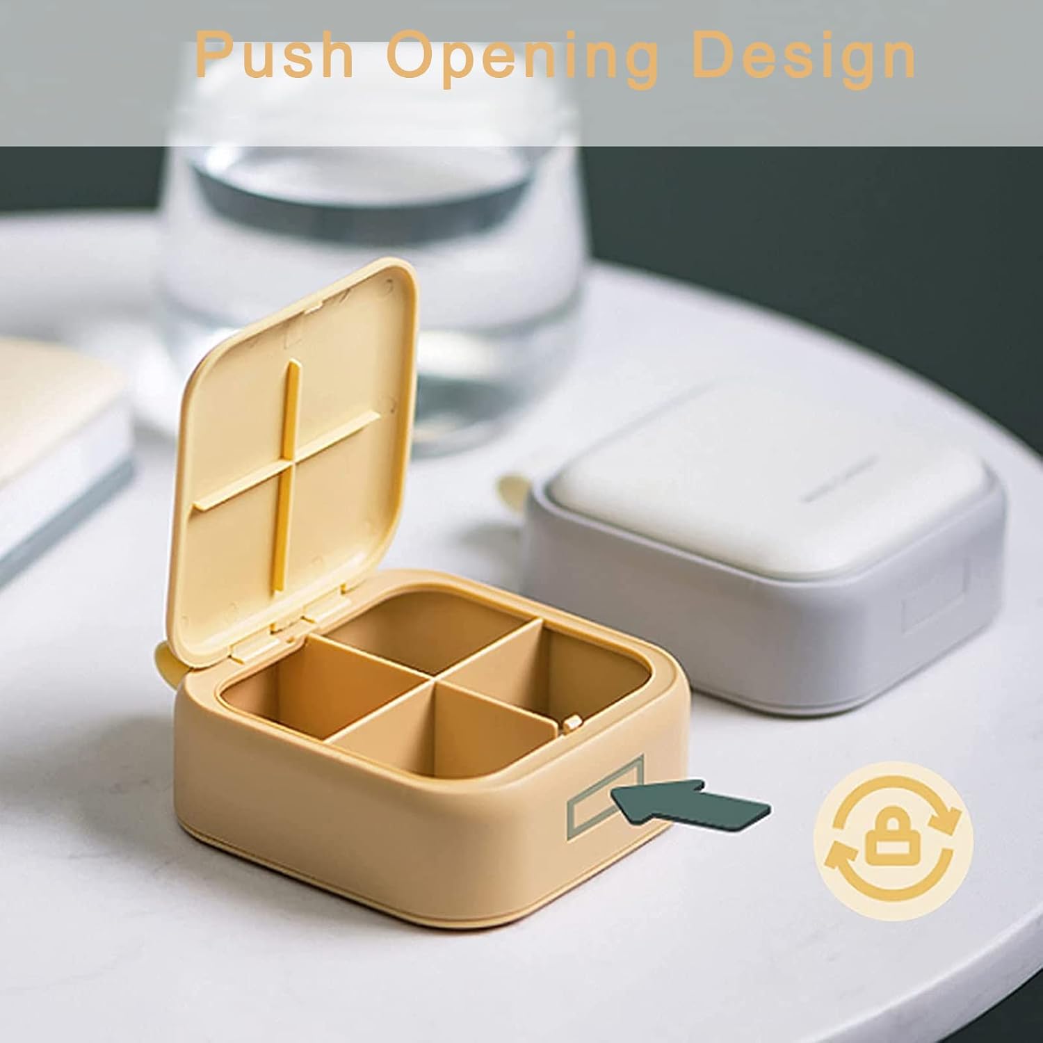 Small Pill Case, Cute Pill Box - Acedada Travel Pill Organizer, Portable Daily Pill Vitamin Container for Purse Pocket, Compact Medicine Holder for Medications, Fish Oils, Supplements, Yellow