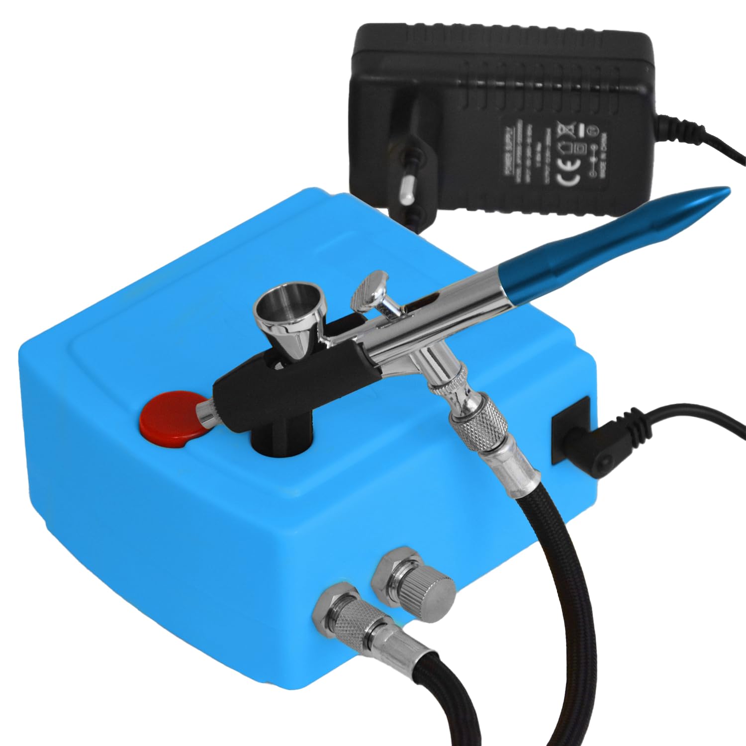 Carry I Airbrush Set zestaw kompresorów do aerografu, pistolet natryskowy Single Action 207D z igłą/dyszą 0,3 mm, optymalny zestaw do aerografu dla wszystkich początkujących w przystępnej cenie.