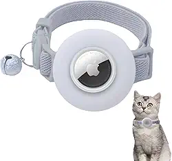 Coleira para gatos AirTag, coleira GPS para gatos com suporte Apple AirTag, coleiras rastreadoras de gatos com faixa elástica de segurança para meninas, meninos, filhotes e gatinhos, cinza