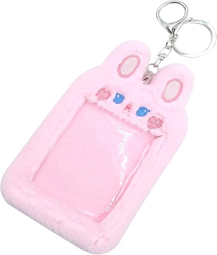 Miniatura 2 de JUMISEE Lindo soporte de tarjeta de fotos Kpop de felpa con llavero, funda de foto de oso de dibujos animados, protector de tarjeta de crédito